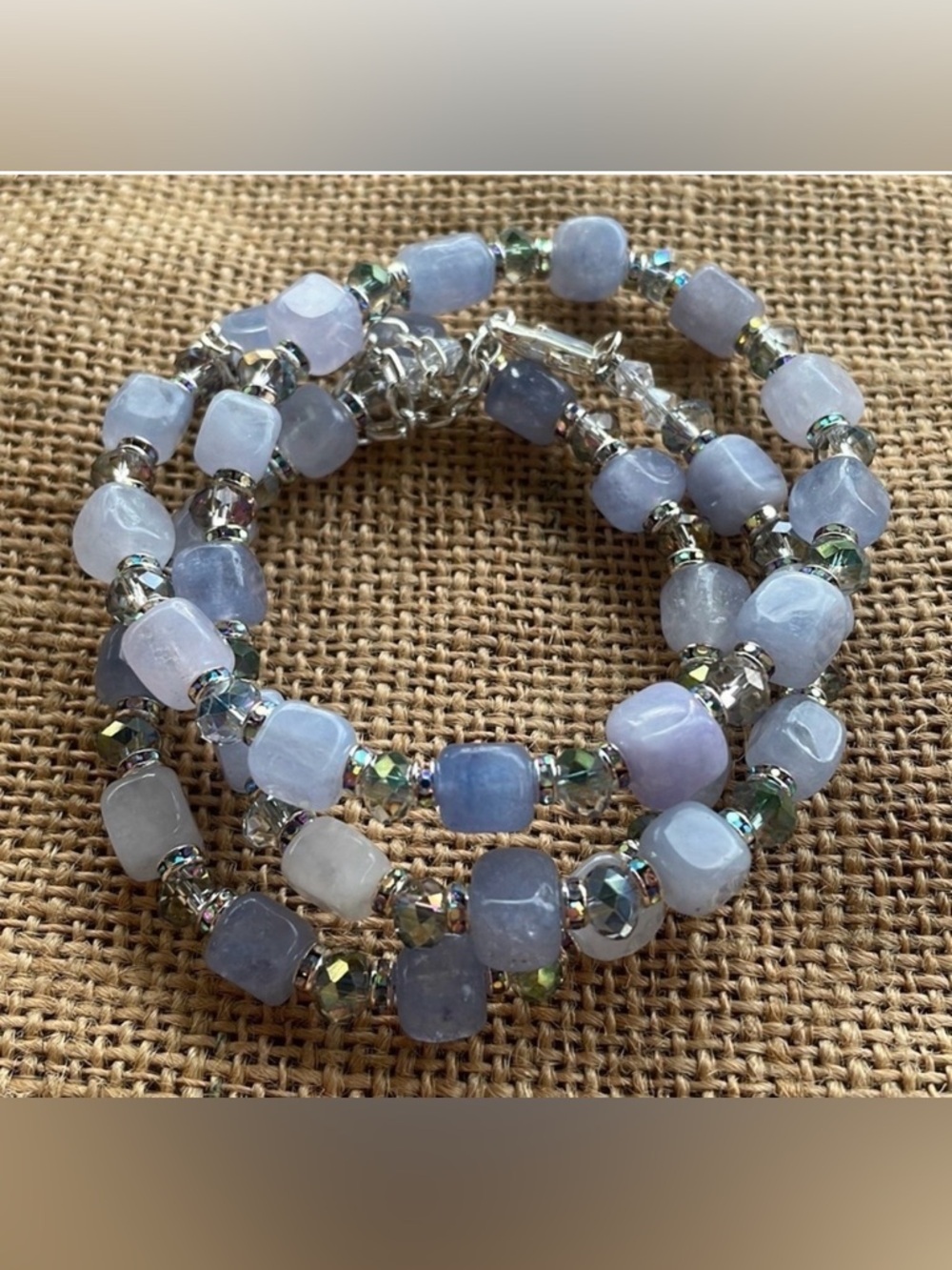 Aquamarine Necklace Stone Beads 8mm Polished w/ Crystal spacers New Hand